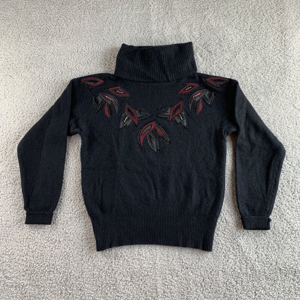 Vintage Evan‎ Davies Sweater Women Medium Lambswool Angora Patchwork Black NEW